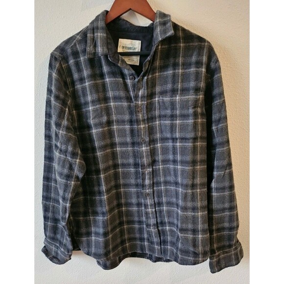 Outdoor Life Slim Fit Gray Bown Men's Elbow Patch Plaid Long Sleeves Top Size XL - Picture 2 of 11
